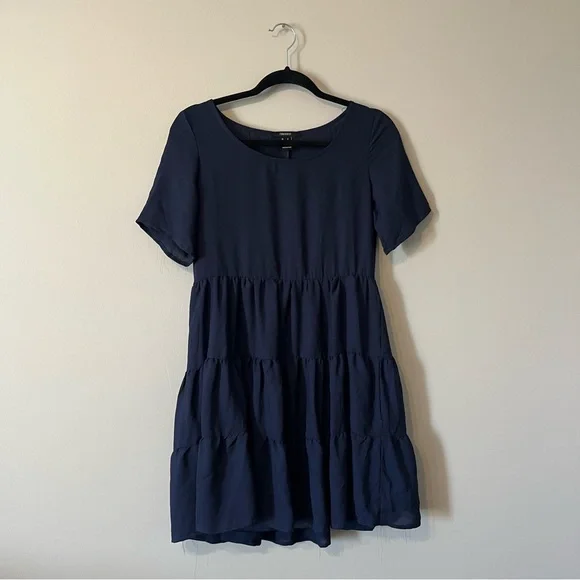 forever 21 navy blue dress FOREVER 21 Navy Blue Lace Party Dress with Tan Lining Large